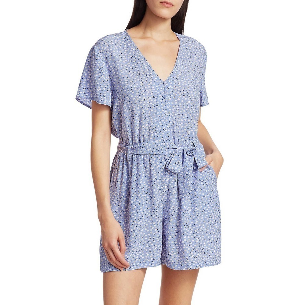 Rails Women's Sophia Daisy Print Short Sleeve V Neck Romper Sky Blue Size Small